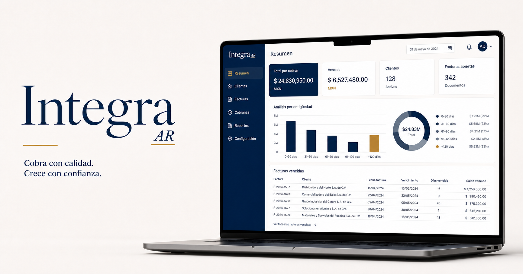 Portal Integra AR mostrado en una computadora